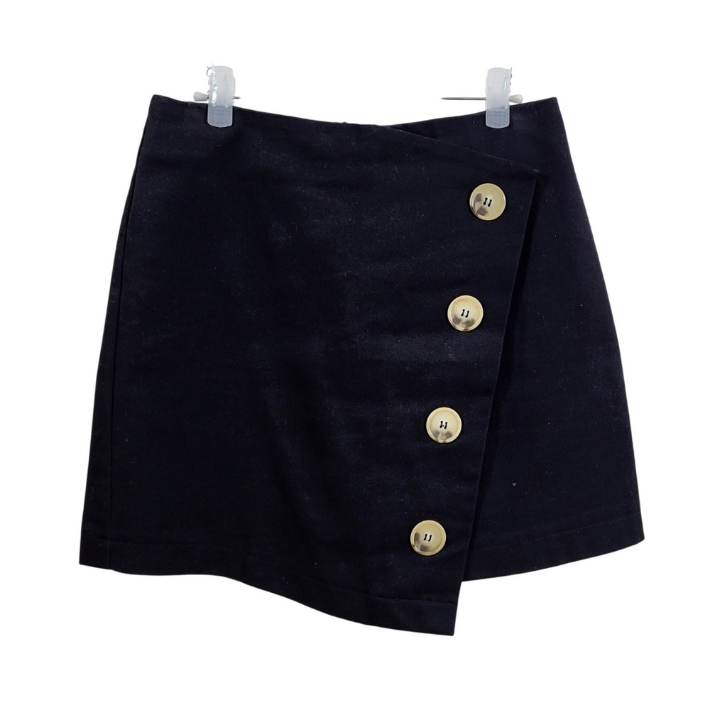 Topshop Black Wrap Mini Skirt Asymmetrical Button Front Size US 4 27E04NBLK
